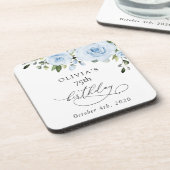 Dusty Blue Flowers, Greenery, Boho, Birthday Bier Onderzetter (Linkerzijde)