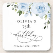 Dusty Blue Flowers, Greenery, Boho, Birthday Bier Onderzetter (Voorkant)