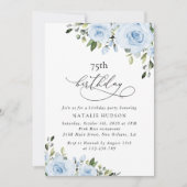 Dusty Blue Flowers, Greenery, Boho, Birthday Kaart (Voorkant)