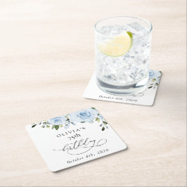 Dusty Blue Flowers, Greenery, Boho, Birthday Kartonnen Onderzetters