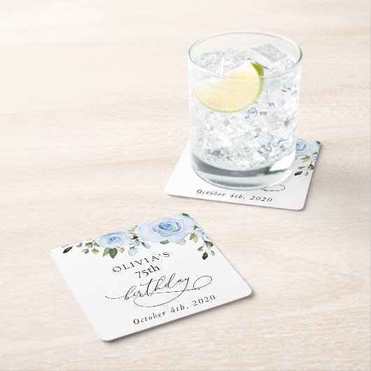 Dusty Blue Flowers, Greenery, Boho, Birthday Kartonnen Onderzetters (Insitu)