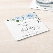 Dusty Blue Flowers, Greenery, Boho, Birthday Kartonnen Onderzetters (Schuin)