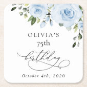 Dusty Blue Flowers, Greenery, Boho, Birthday Kartonnen Onderzetters (Voorkant)