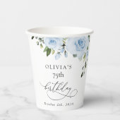 Dusty Blue Flowers, Greenery, Boho, Birthday Papieren Bekers (Voorkant)