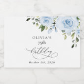 Dusty Blue Flowers, Greenery, Boho, Birthday Sparkling Wijnetiket (Enkel label)