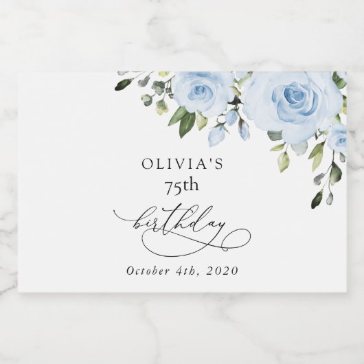 Dusty Blue Flowers, Greenery, Boho, Birthday Sparkling Wijnetiket (Enkel label)