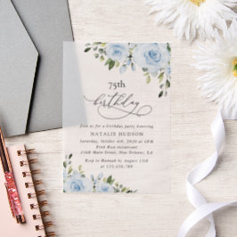 Dusty Blue Flowers, Greenery, Boho, Birthday Vellum Uitnodigingen