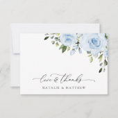 Dusty Blue Flowers, Greenery, Boho, Floral Wedding Bedankkaart (Voorkant)