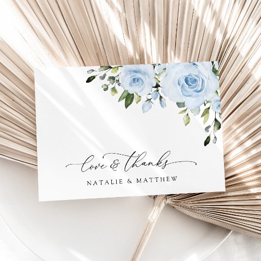 Dusty Blue Flowers, Greenery, Boho, Floral Wedding Bedankkaart