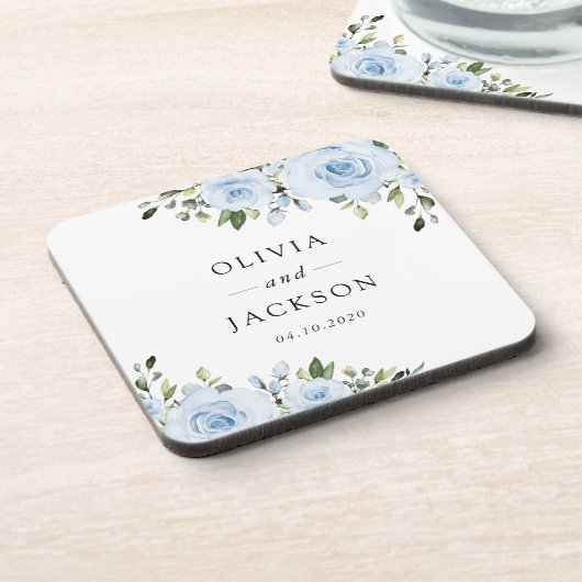 Dusty Blue Flowers, Greenery, Boho, Floral Wedding Bier Onderzetter (Linkerzijde)