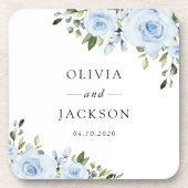 Dusty Blue Flowers, Greenery, Boho, Floral Wedding Bier Onderzetter (Voorkant)