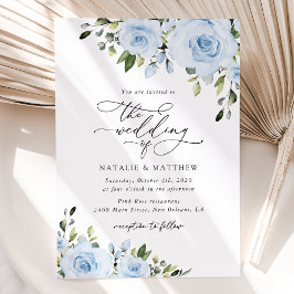 Dusty Blue Flowers, Greenery, Boho, Floral Wedding Kaart