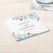 Dusty Blue Flowers, Greenery, Boho, Floral Wedding Kartonnen Onderzetters (Schuin)