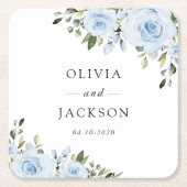 Dusty Blue Flowers, Greenery, Boho, Floral Wedding Kartonnen Onderzetters (Voorkant)