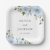 Dusty Blue Flowers, Greenery, Boho, Floral Wedding Papieren Bordje (Voorkant)