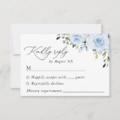 Dusty Blue Flowers, Greenery, Boho, Floral Wedding RSVP Kaartje (Voorkant)