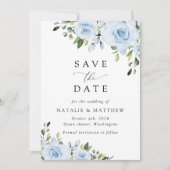 Dusty Blue Flowers, Greenery, Boho, Floral Wedding Save The Date (Voorkant)