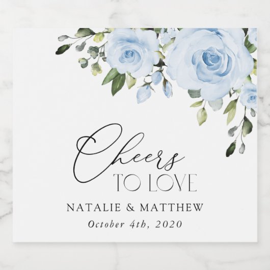 Dusty Blue Flowers, Greenery, Boho, Floral Wedding Sparkling Wijnetiket (Enkel label)