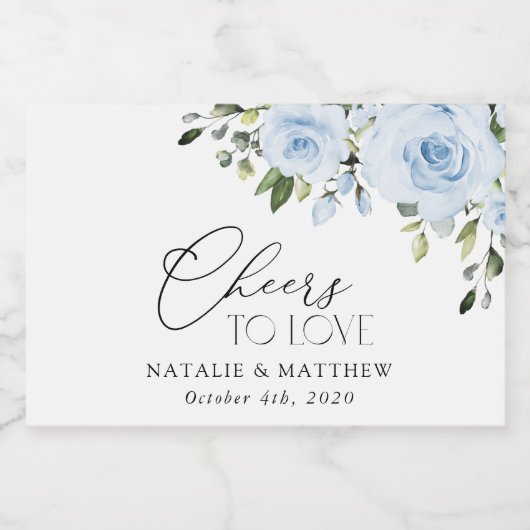 Dusty Blue Flowers, Greenery, Boho, Floral Wedding Sparkling Wijnetiket (Enkel label)