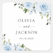 Dusty Blue Flowers, Greenery, Boho, Floral Wedding Vierkante Sticker (Voorkant)