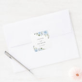 Dusty Blue Flowers, Greenery, Boho, Floral Wedding Vierkante Sticker (Envelop)