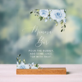 Dusty Blue Flowers, Greenery, Boho, Mimosa Bar Acryl Bord