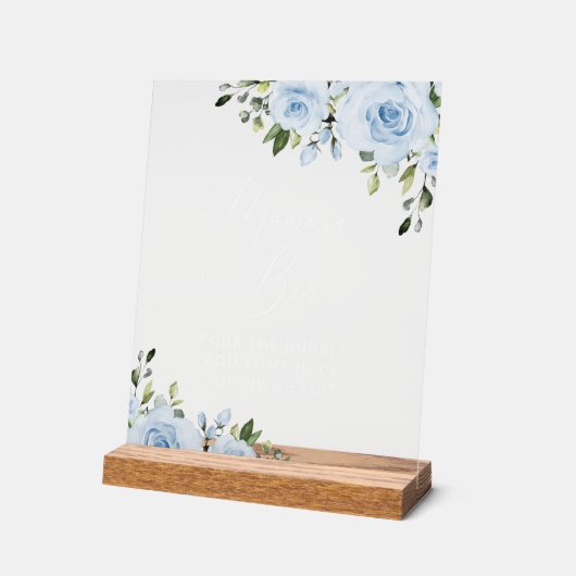 Dusty Blue Flowers, Greenery, Boho, Momosa Bar Acryl Bord (Hoek)