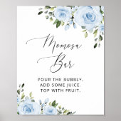 Dusty Blue Flowers, Greenery, Boho, Momosa Bar Poster (Voorkant)