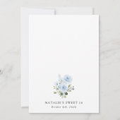 Dusty Blue Flowers, Greenery, Boho, Sweet 16 Kaart (Achterkant)