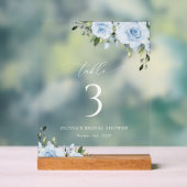 Dusty Blue Flowers, Greenery, Boho, Table Numbers Acryl Bord (Neutraal)