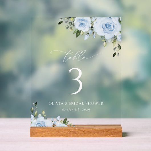 Dusty Blue Flowers, Greenery, Boho, Table Numbers Acryl Bord (Neutraal)