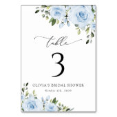 Dusty Blue Flowers, Greenery, Boho, Table Numbers Kaart (Voorkant)