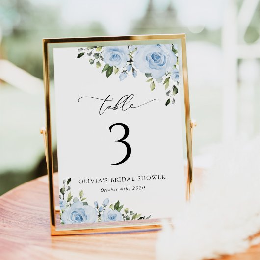 Dusty Blue Flowers, Greenery, Boho, Table Numbers Kaart