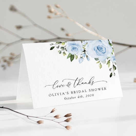 Dusty Blue Flowers, Greenery, Boho, Vrijgezellenfe Bedankkaart