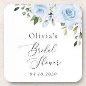 Dusty Blue Flowers, Greenery, Boho, Vrijgezellenfe Bier Onderzetter (Voorkant)