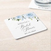 Dusty Blue Flowers, Greenery, Boho, Vrijgezellenfe Kartonnen Onderzetters (Schuin)