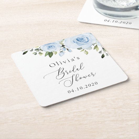 Dusty Blue Flowers, Greenery, Boho, Vrijgezellenfe Kartonnen Onderzetters (Schuin)