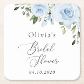 Dusty Blue Flowers, Greenery, Boho, Vrijgezellenfe Kartonnen Onderzetters (Voorkant)