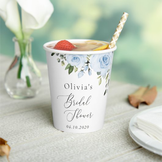 Dusty Blue Flowers, Greenery, Boho, Vrijgezellenfe Papieren Bekers (Insitu)