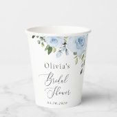 Dusty Blue Flowers, Greenery, Boho, Vrijgezellenfe Papieren Bekers (Voorkant)