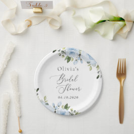 Dusty Blue Flowers, Greenery, Boho, Vrijgezellenfe Papieren Bordje