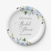 Dusty Blue Flowers, Greenery, Boho, Vrijgezellenfe Papieren Bordje (Voorkant)