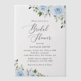 Dusty Blue Flowers, Greenery, Boho, Vrijgezellenfe Vellum Uitnodigingen