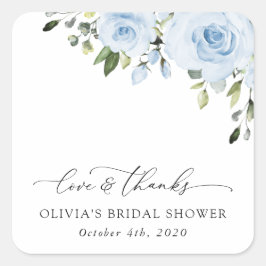 Dusty Blue Flowers, Greenery, Boho, Vrijgezellenfe Vierkante Sticker