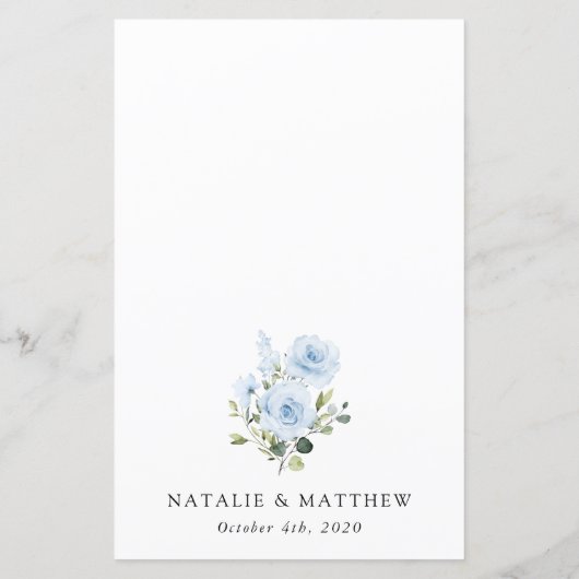 Dusty Blue Flowers, Greenery, Boho, Wedding Menu (Achterkant)