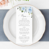 Dusty Blue Flowers, Greenery, Bridal Shower Menu