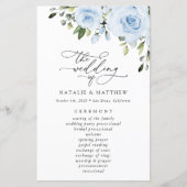 Dusty Blue Flowers, Greenery, Wedding Program (Voorkant)