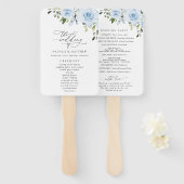 Dusty Blue Flowers, Greenery, Wedding Program Handwaaier (Voorkant en achterkant)