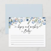 Dusty Blue Flowers Hopes & Wishes Baby shower Kaar (Voorkant / Achterkant)