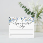 Dusty Blue Flowers Hopes & Wishes Baby shower Kaar (Staand voorkant)